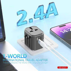 Universal Travel Adapter - All-in-One International Power Adapter with UK/US/AUS/EU Plugs & 4 USB Ports | Compact, Foldable, and Multi-Device Charging Solution