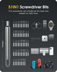 51-in-1 Precision Screwdriver Set | Portable Magnetic Screwdriver Kit with 48 Bits for Torx, Hex & Small Repairs