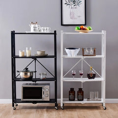 4-Layer White Folding Kitchen Storage Rack – No-Installation, Thickened & Mobile for Easy Organization
