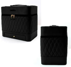 Leather Triple Makeup Case – Luxurious Multi-Layer Cosmetics Storage with Drawer, Portable Beauty Organizer for Travel and Home Use