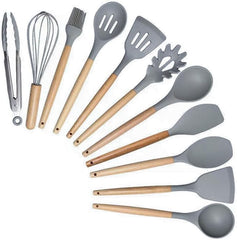 19-Piece Silicone Cooking Utensils & Knife Set | Grey Kitchen Tools with Knives, Cutting Board, & Storage Block
