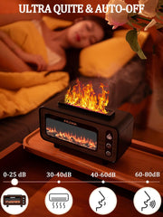 Wood Grain Fireplace Diffuser | Simulated Flame Aroma Diffuser with 7-Color LED | Silent Humidifier with Auto Shut-Off for Bedroom & Living Room